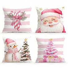 4 قطع مجموعة وسادات الوردية، غطاء وسادة مطبوع من جهة واحدة بمقاس 45*45 سم - متعدد الألوان - مشاهدة 12