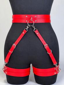 1 pieza Correa ajustable de cuero sintético rojo para decoración corporal, pantalones moldeadores sexy, accesorios de vestuario diario - Rojo - Ver 6