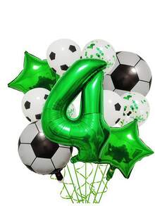 11pcs Football Theme Foil Balloon Set - Numbers 0-9 World Cup Theme Party Birthday Decorations Balloons, Includes 32" Number Balloons And 18" Football Balloons, Suitable For Sports Party/Birthday Party/Summer Party Decor, Fan Party/Locker Room Celebration, Etc. - Multicolor - View 13