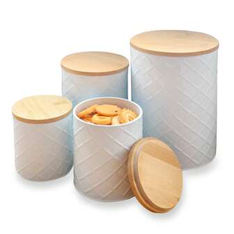 Set da 4 contenitori da cucina per il bancone, contenitori per alimenti con coperchi ermetici, contenitori per farina e zucchero, set di barattoli bianchi per biscotti, caramelle e noci, decorazione da cucina in stile fattoria