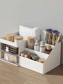 1pc Charming White Cosmetics Storage Box With Fashion Drawer - Large Capacity Cosmetics Display Box, Luxury Multi-Layer Cosmetics Storage Rack - Spacious Desk Storage Rack For Storing Skin Care Products, Perfume And Toiletries, Large Capacity, Table Top And Dresser Storage Rack - Fashionable Cosmetics Rack Suitable For Family And Travel, Christmas Gifts,For Holiday Beach, Bathroom Collection, Bedroom Collection, Large Capacity