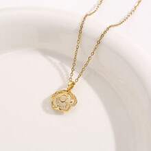 1pc Delicate Floral Cat Eye Pendant Necklace, Minimalist Chic Choker Necklace