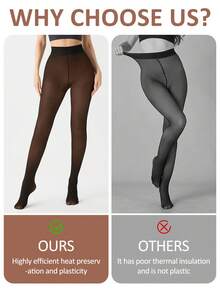 Women's High-Waist Fake Sheer Fleece-Lined Tight Leggings - Non-See-Through, Stretchy Comfortable, Tummy-Control & Butt-Lifting, Warm For Cold Weather Layering, Durable - Chocolate - View 3