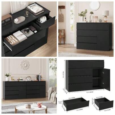 Bedroom Chest Of Drawers White Chest Of Drawers With 5 Drawers 1 Door Large Storage Cabinet Dresser Wide Sideboard Living Room Hallway 100x40x80cm