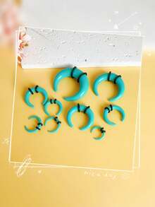 9pcs Boho Vintage Acrylic U-Shaped Horn Ear Plugs And Nose Rings Set - Colorful Geometric Design For Parties And Daily Wear, Cute Jewelr