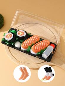 2 paia di calzini multicolore a metà polpaccio, set di coppia in confezione regalo, design morbido a sushi, motivi ispirati al cibo creativo, comodi e versatili, adatti per regali di compleanno, San Valentino, Pasqua, Ramadan, appuntamenti, riunioni di famiglia, feste e vacanze