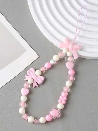 Pink Bow Lanyard, Phone Strap, Wrist Strap, Bracelet Keychain Suitable For All Phone Cases, Keychain Bracelet Suitable For Samsung Series, Girl Rope Accessories