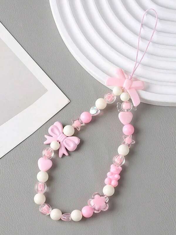 Cordón, correa de teléfono, correa de muñeca, llavero pulsera con lazo rosa, adecuado para todos los estuches de teléfono, llavero pulsera adecuado para la serie , accesorios de cuerda para niñas