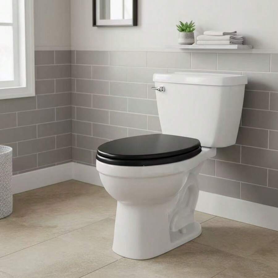 1pc Universal Toilet Seat Cover, Durable & Easy To Install, Anti-Pollution Toilet Lid For Home Use - Black - View 1