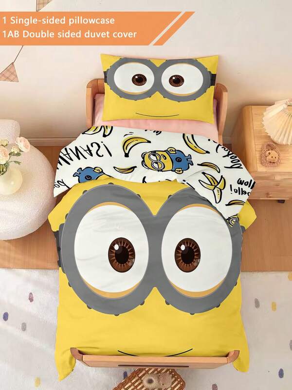 Minions 1/2 Stücke Dieb Daddy Minions süße und lustige Bettwäsche-Set 3D-Muster Bettwäsche-Set beidseitiger Muster Bettwäsche-Set (1 einseitig bedruckter Kissenbezug + 1 beidseitig bedruckter Bettbezug), Set für Kinderzimmer/Kindergarten, digital bedruckter süßer Muster Bettdeckenbezug, Kinderbettbezug und Kissenbezug für Kleinkinder, Babys, Säuglinge, Kinder 33 * 45 Kissenbezüge