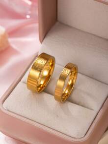 2pcs Couple Rings, Fashion Versatile Rings Suitable For Men And Women, Daily Wear, Holiday & Date Gift - Gold - View 6