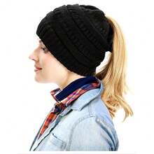 Lazy Ponytail Hole Design, Knitted Ponytail Hat For Women In Autumn And Winter, Lazy Wind Wool Hat, Versatile And Warm - 米色 - 查看 2