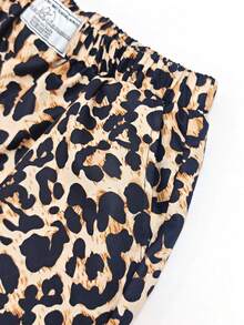 Purechapter 2 Peças Conjunto de Calças para Meninas, Calça Cargo Preta Casual com Bolso Lateral e Calça Reta de Cintura Elástica com Estampa de Leopardo, Adequado para Uso Casual Diário, Atividades ao Ar Livre, Outono/Inverno