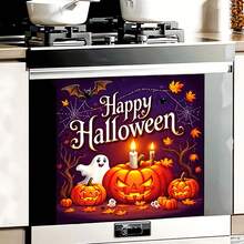 1 pièce Autocollant magnétique plat avec motif fantôme et citrouille d'Halloween, facile à nettoyer au lave-vaisselle, sans colle nécessaire, convient aux appareils de cuisine (lave-vaisselle, réfrigérateur), décoration de fête, accents saisonniers pour la maison, lavable et réutilisable, décoration intérieure
