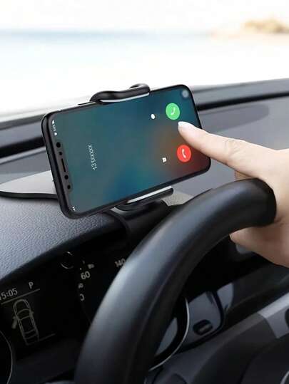 Soporte de teléfono para coche giratorio 360° - Soporte universal de clip para salpicadero y rejilla de ventilación, agarre ajustable, operación con 1 mano - Se adapta a todos los teléfonos inteligentes, soporte de teléfono para navegación en coche con clip