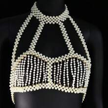 1pc Handmade White Faux Pearl Body Chain, Fashion Wavy Design For Wedding, Party, Runway, Gift - White - View 8
