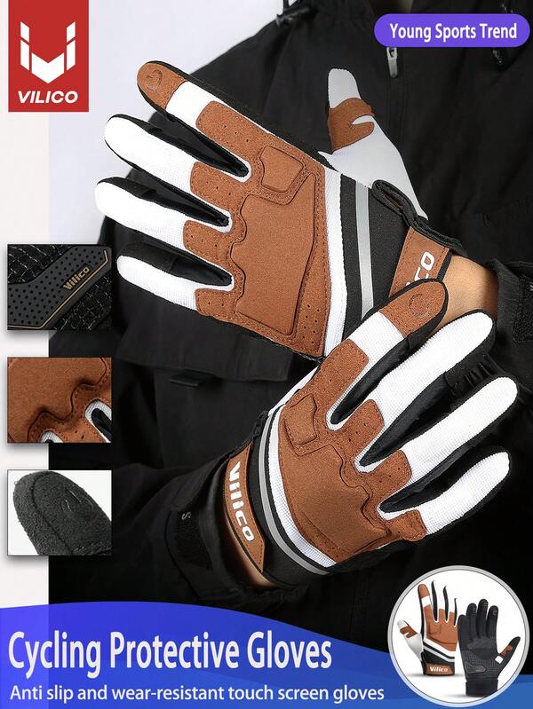 Vilico 1 par de guantes deportivos de exterior azul y negro para hombres y mujeres, para ciclismo MTB, con palma antideslizante y a prueba de golpes, con pantalla táctil, de tela duradera y cómoda, adecuados para fitness, running, levantamiento de pesas, esquí, patinaje sobre ruedas, voleibol, baloncesto, bádminton, ciclismo, montañismo, escalada, baile, campamento al aire libre, pesca, guantes de bicicleta