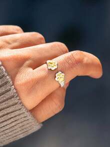 1 süßer und modischer S925 Sterling Silber goldener Palmenprint Tier Ring mit kontrastierender Farbe und offenem Design, für Frauen als süßer täglicher Urlaubsoutfit