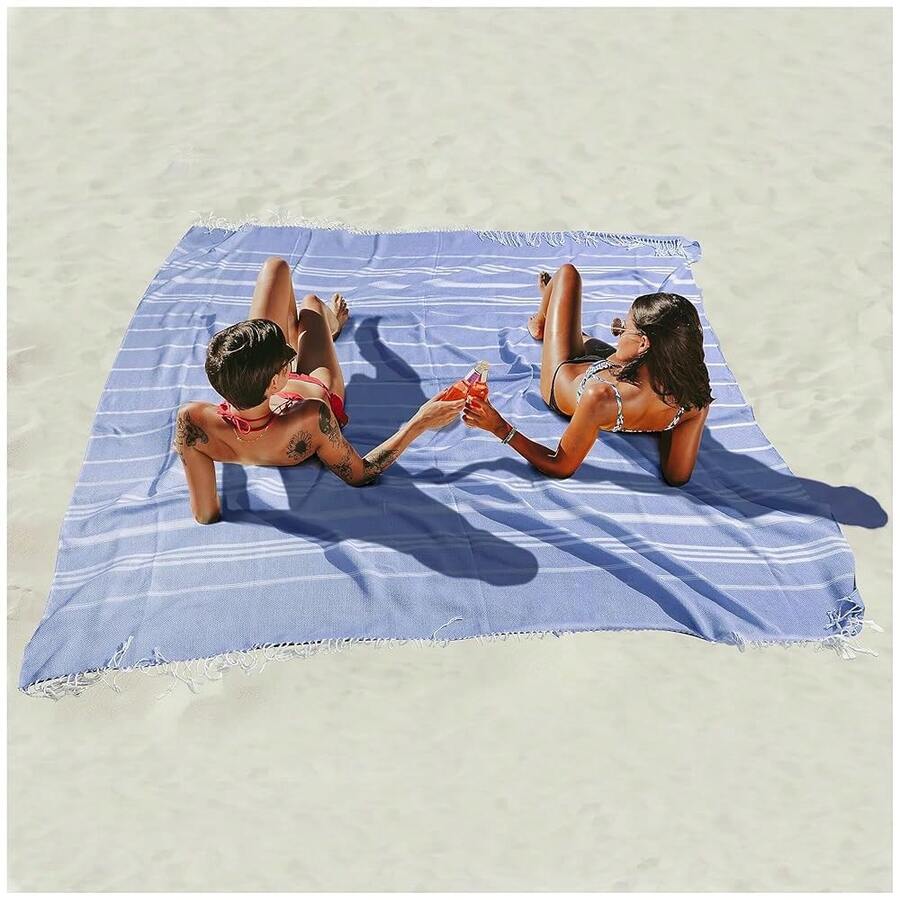 Giant Huge Thin Boho Throw Blanket Turkish Beach Blanket Towel Jumbo Extra Large XL XXL Big Oversized Outdoor Picnic Accessories Travel Essentials For Family Camping Gears Must Haves Yard Mat Navy - 更薄的藍色172x72英寸 - 查看 1