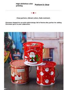 1pc Santa Claus, Snowman, Reindeer Candy Tin Bucket, Christmas Gift, Cookies, Snacks, Toys Storage, Christmas Children Gift Packaging