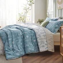 Queen Comforter Set - Sage Green Bed Set, 3 Pieces Cute Floral Bedding, 1 Soft Reversible Botanical Flowers Comforter And 2 Pillow Shams KF - B - 查看 11