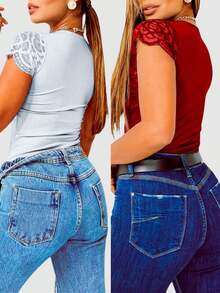 Kit 2 Body Manga Curta Com Bojo Decote V Renda Sensual Elegante - Branco - Visão 9