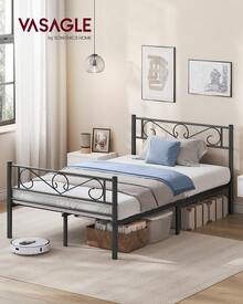 VASAGLE Struttura Letto Matrimoniale, Letto a Doghe in Metallo per Materassi di 120 x 190 cm, per Stanza di Ospiti, Montaggio Facile, per Spazi Piccoli, Nero Inchiostro