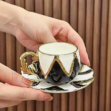 1/6pcs Exquisite Embossed Coffee Cup & Saucer Set, Hand-Painted With Gold Rim In Red/Blue/Black, Suitable For Espresso, Cappuccino, Latte, Herbal Tea, Luxury Modern Middle Eastern Style Ceramic Houseware, High-End Afternoon Tea Cup & Saucer Set (80ml/2.71oz), Suitable For Home, Couples, Ramadan, Eid Al-Fitr Celebration, Parties And Gatherings - Multicolor 2 - View 10