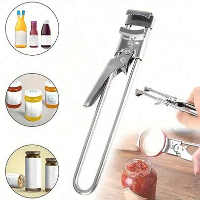Stainless Steel Can Opener, Multifunctional Jar And Bottle Opener For Home Use, Effortless Tool With Adjustable Lid Opening