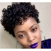 Curly Wave Pixie Cut 13x1 Transparent Lace Front Wig For Women 6 Inch Natural Black Pixie Cut Wigs 150% Density Curly Bob Style - Natural & Black - View 5