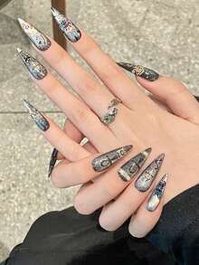 Stil dulce și cool pentru fete, 10 bucăți de unghii lungi și ascuțite, în formă de unghie, ștanțare la cald, pisică egipteană, faraon, pisoi drăguț, patch-uri pentru unghii, ochi de pisică, detașabile, instrumente de unghii lungi, ochi de pisică strălucitor și luxos, stil retro, artă personalizată cool cu vârful degetelor