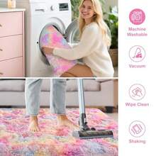 2x6 Ft Rainbow Rug For Girls Bedroom Colorful Area Rug Unicorn Rugs For Girls Bedroom Kawaii Room Decor Runner Rugs For Living Room Plush Fluffy Rug Non Slip Fuzzy Rugs For Room - Cầu vồng - Xem 6