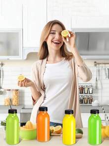 1/3/6个装可重复使用塑料果汁瓶带盖 - 塑料奶昔瓶 - 带盖空饮料容器，适用于冷/热饮、果汁、饮料、水、牛奶、奶昔和其他饮品，含姜（150毫升/200毫升/250毫升/350毫升/500毫升） - 彩色 - 查看 3