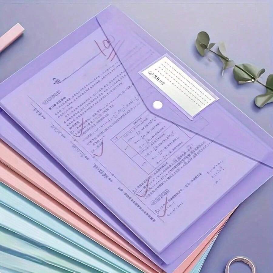 1Pc A4 Waterproof PP Folder, Buckle Closed, Transparent Thickened File Storage Bag, Suitable For Students And Office Use, Office Folder | Fashion File Storage | Waterproof PP Material - 彩色 - 查看 1