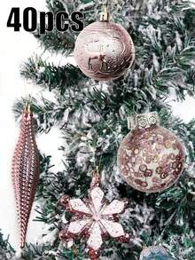 40pcs Christmas Ball Ornament Set - Colorful Balls And Snowflakes For Christmas Tree Decoration, Ideal For Holiday Home And Storefront Display