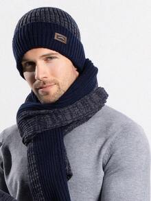 3 件/2 件男士针织帽、围巾和手套套装，针织套装，适合户外冬季保暖护耳针织帽