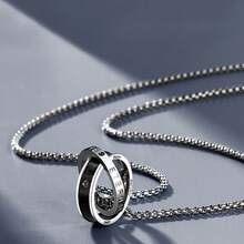 Stainless Steel Double Ring Buckle Necklace With August Birthstone Synthetic Gemstone - Unisex  Jewelry, Black Versatile Daily Layering Chain - Necklace 23.62 Inches - Double Ring - View 3