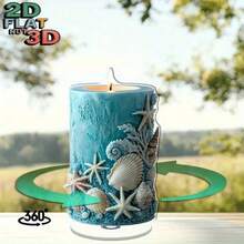 2D 平面 - 1 件海岸蜡烛装饰 - 波西米亚风格贝壳和海星桌面装饰，舒缓的蓝色调，浪漫晚餐，客厅，卧室海洋主题装饰，无焰装饰，营造轻松氛围，2D 平面设计，理想的家居装饰 - 多色A - 查看 3