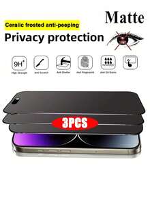 3pcs Ceramic Frosted Privacy Screen Protector Compatible With IPhone 16 Pro 15 14 13 12 11 8 7 6 Anti Spy Ceramic Frosted Tempered Film, Anti-Fingerprint 9H Hardness Ceramic Frosted Privacy Screen Film
