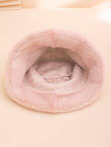 1 件男女通用纯色蓬松宽边休闲渔夫帽，讨人喜欢，温暖，适合秋季，适合日常休闲、情侣出游