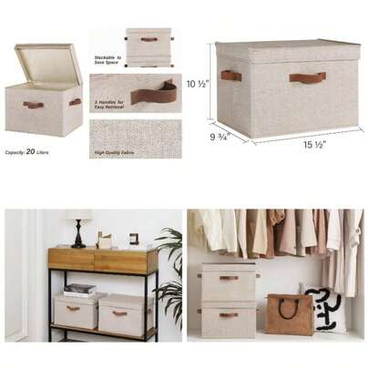 Wardrobe Storage Boxes With Lids, Large Fabric Boxes Shelves, Decorative Storage Baskets With Lids Closet Shelf Storage Organising Clothes, Brown And
