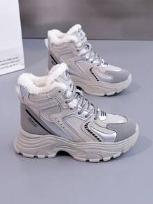 女士棉质运动鞋，温暖舒适，厚底，冬季 - 灰色 - 查看 3