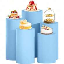 Cylinder Covers Set Of 3 Spandex Cylinder Pedestal Stand Covers Red Cylinder Cover Round Pedestal Cylinder Covers Multicolor Pedestal Cover For Wedding Party Ceremony DecorationKF - 淺藍色 - 查看 7