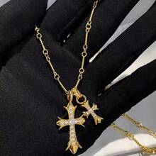1PC New Elegant Double Cross Niche Design Versatile Punk Exquisite Women's Necklace Jewelry - 10-2090 Bạc - Xem 3