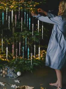 12pcs Transparent Ice Column Pendant - Elegant Hanging Pointed Ice Columns, DIY Holiday Atmosphere Decoration, Suitable For Christmas Trees, Weddings, Parties, Durable PVC Ice Chains, Easy To Hook, Indoor/Outdoor Use