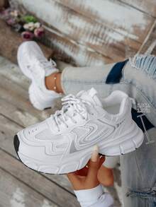 2024 Spring/Summer New Soft Leather Thick-Soled Chunky Sneakers, Women Breathable Mesh Running Shoes Casual Sports Shoes