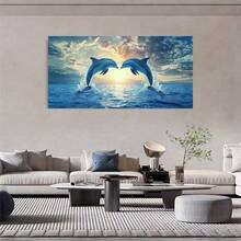 Dolphin Canvas Wall Art - No Framed Sea Life Print, Modern Art Decor Style Animal Theme Wall For Indoor Decor, Dolphin Jump Poster For Living Room, Bedroom, Dining, Artistic Ocean Picture - Multicolor - View 6