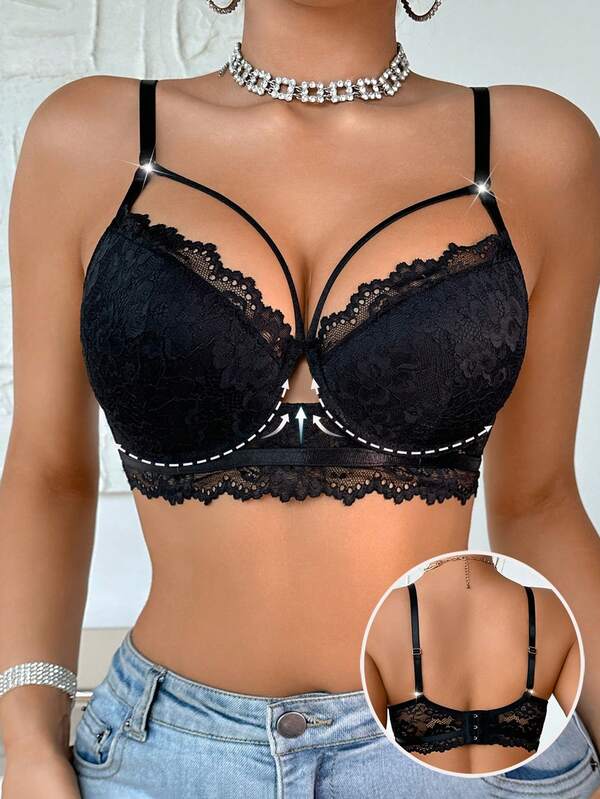 Black Sexy Women's Underwear Lace Comfortable Lingerie Push Up Bra Breathable Gathered Thin Cup Bra