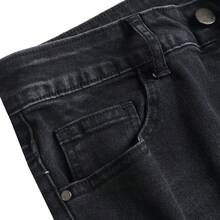 Men's Slim-Fit Stretch Jeans - Purple Distressed Skinny Jeans, Fashionable Distressed Straight-Leg Comfortable Stretch Mid-Rise Trousers, Men's Trousers, Men's Athletic Pants - 黑色 - 查看 5