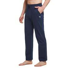 Baleaf Men's Sweatpants Casual Lounge Cotton Pajama Yoga Pants Open Bottom Straight Leg Male Sweat Pants With Pockets{"Size_name":"XX-Large","Color_name":"A-NavyBlue"} - 海軍藍 - 查看 4